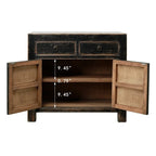 Mobiletto accentato a 2 cassetti | Finitura nera anticata | Stile rustico | 99 cm L x 46 cm P x 89 cm H