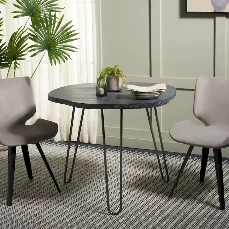 Tavolo da pranzo con piano in legno | Finitura lavata grigio e bianco | 100 cm L x 90 cm P x 76 cm H