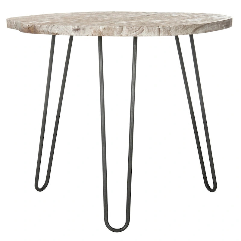 Tavolo da pranzo con piano in legno | Finitura lavata grigio e bianco | 100 cm L x 90 cm P x 76 cm H