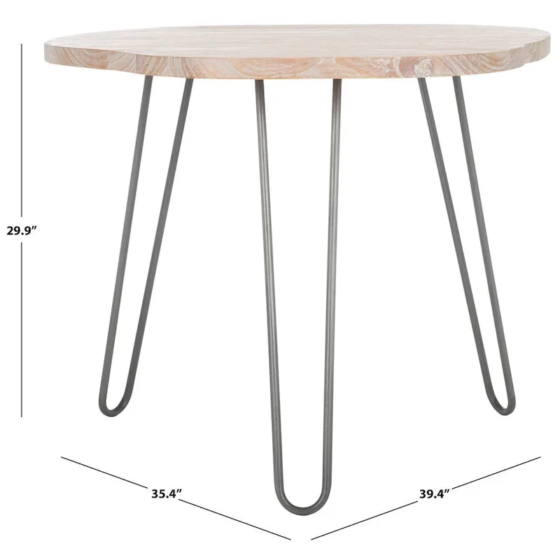 Tavolo da pranzo con piano in legno | Finitura lavata grigio e bianco | 100 cm L x 90 cm P x 76 cm H