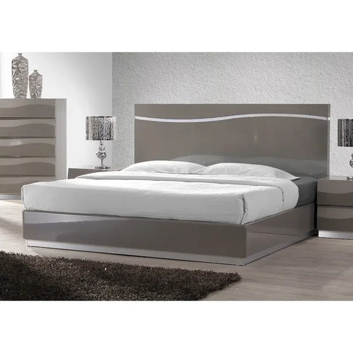 Set da camera matrimoniale 4 pezzi | Grigio lucido | Letto, comodino, comò e specchio